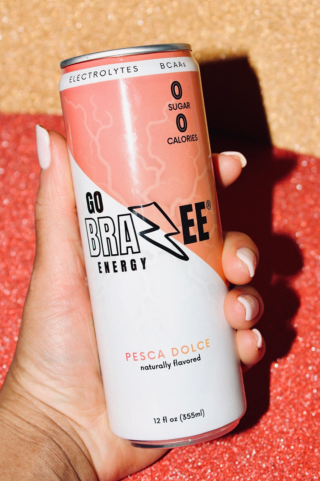Pesca Dolce Go Brazee Energy can — clean peach flavor energy drink with zero sugar