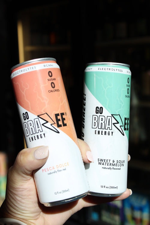 Assortment of Go Brazee energy cans two flavors for clean energy and hydration